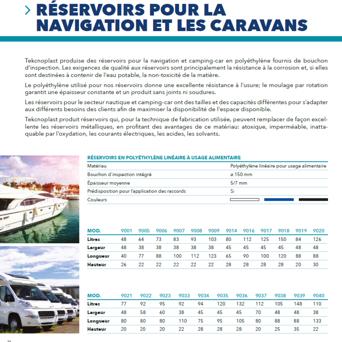 Réservoirs d’eau en HDPE pour bateaux et camping-cars – eau potable, claire et usée